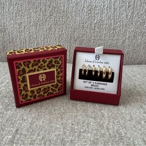 House of Harlow 1960 Set of 3 Gold Brass Hoop Earrings